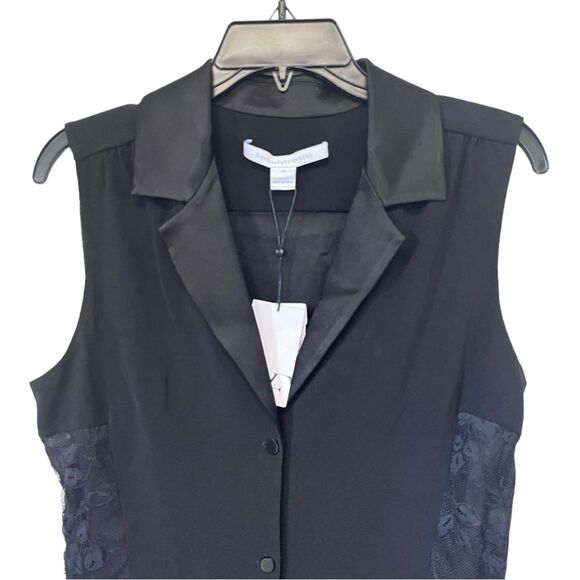 NWT Diane von Furstenberg | Black Seduction Mesh Side Collared Paneled Romper 10 - Picture 6 of 14